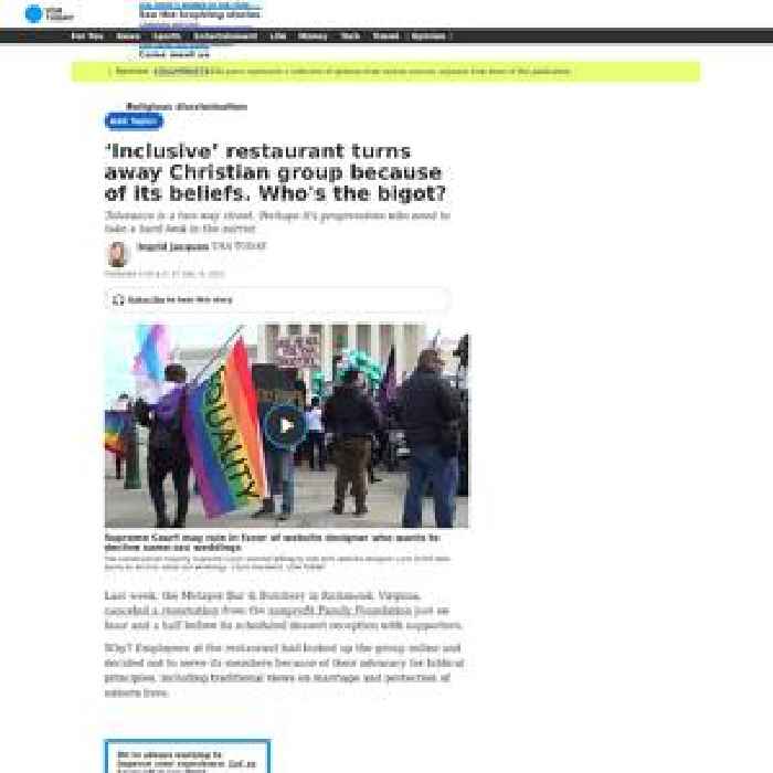 'Inclusive' restaurant turns away Christian group because of its beliefs. Who's the bigot?