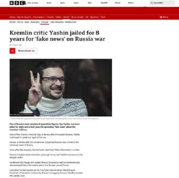 Kremlin critic Yashin jailed for 8 years for 'fake news' on Russia war