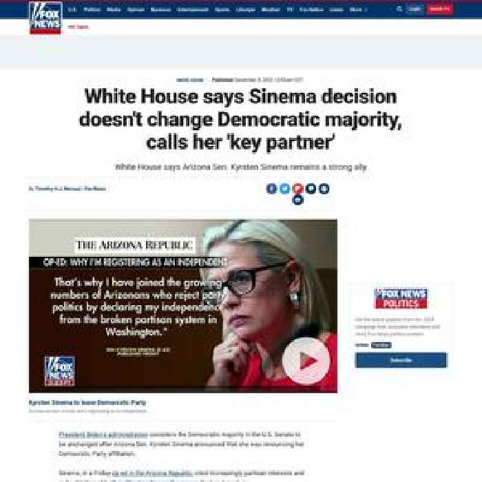 White House says Sinema decision doesn't change Democratic majority, calls her 'key partner'