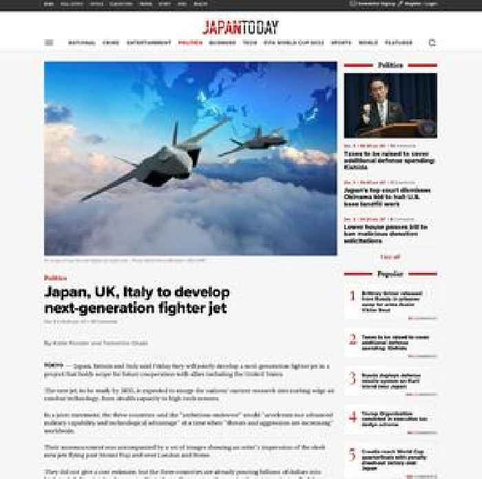 Japan, UK, Italy to develop next-generation fighter jet