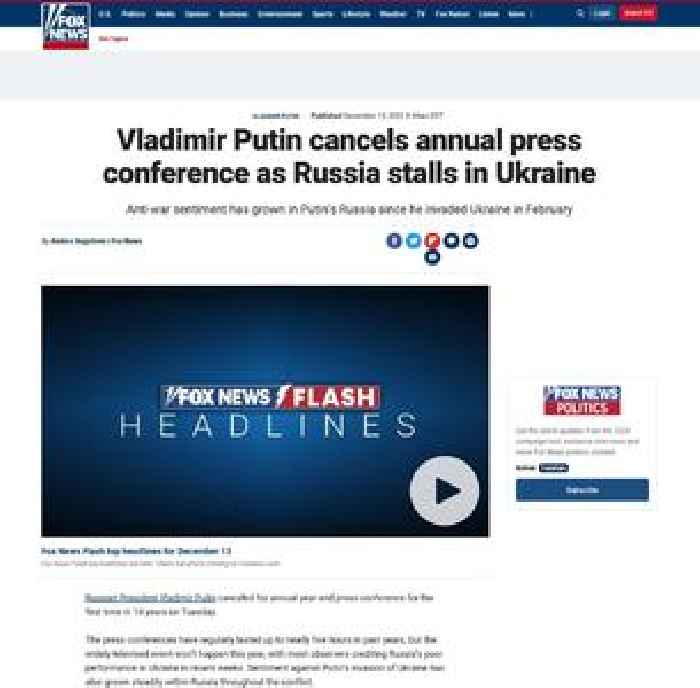 Vladimir Putin cancels annual press conference as Russia stalls in Ukraine