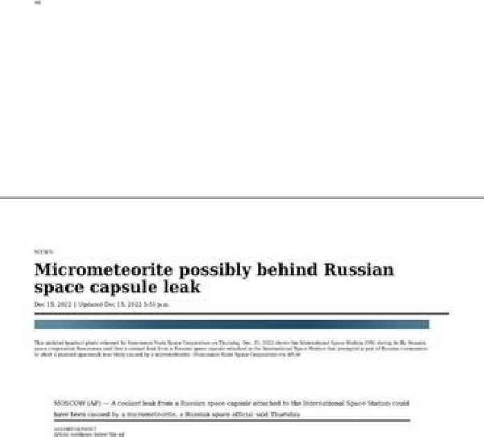 Russian space capsule leak likely caused by micrometeorite