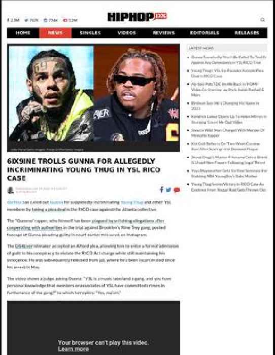 6ix9ine Blasts Gunna For Allegedly Incriminating Young Thug In YSL RICO Case