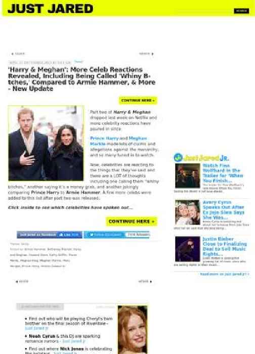 'Harry & Meghan': More Celeb Reactions Revealed, Including Being Called 'Whiny B-tches,' Compared to Armie Hammer, & More - New Update