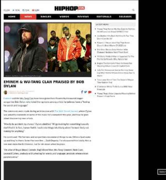 Eminem & Wu-Tang Clan Praised By Bob Dylan