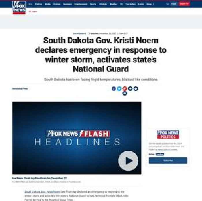South Dakota Gov. Kristi Noem declares emergency in response to winter storm, activates state's National Guard
