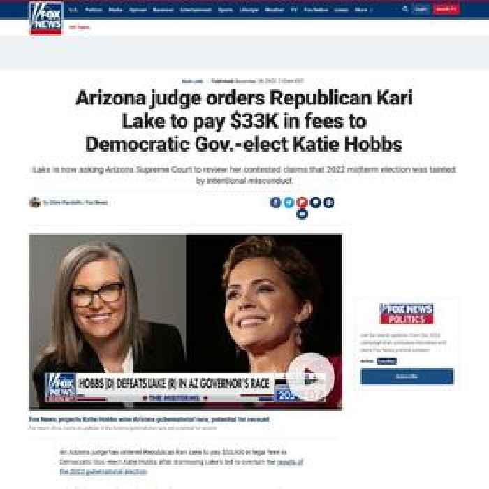 Arizona judge orders Republican Kari Lake to pay $33K in fees to Democratic Gov.-elect Katie Hobbs