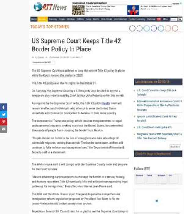 US Supreme Court Keeps Title 42 Border Policy In Place