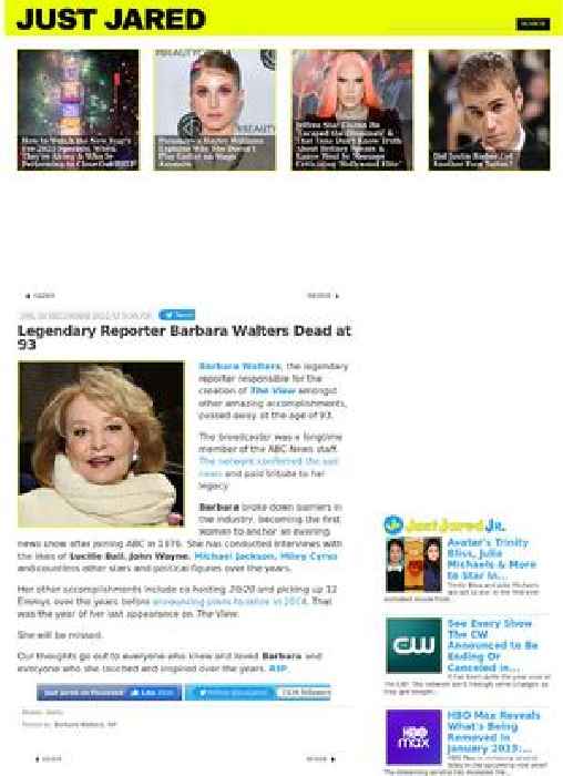Legendary Reporter Barbara Walters Dead at 93