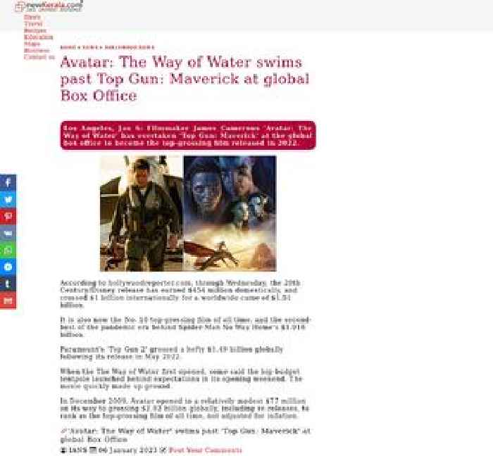 
'Avatar: The Way of Water' swims past 'Top Gun: Maverick' at global Box Office
