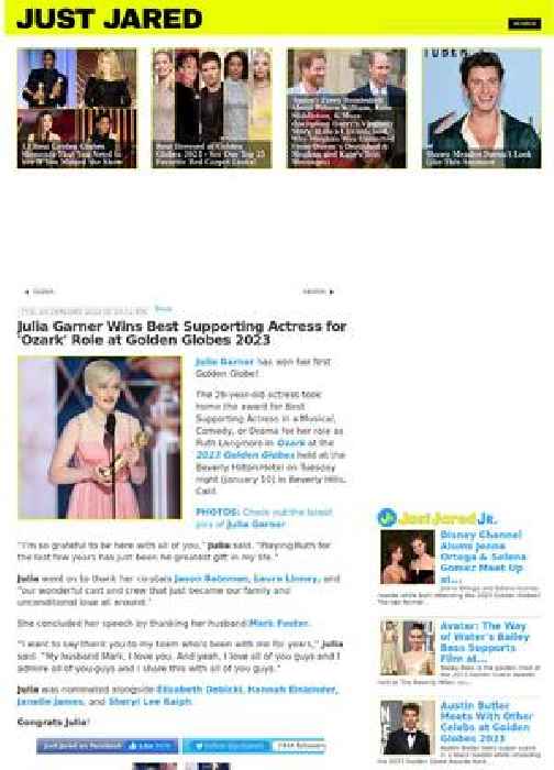Julia Garner Wins Best Supporting Actress for 'Ozark' Role at Golden Globes 2023