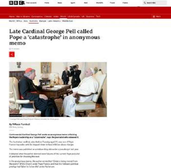 Late Cardinal George Pell called Pope a 'catastrophe' in anonymous memo