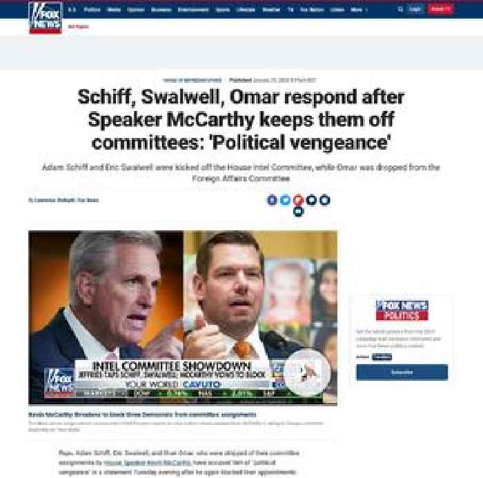 Schiff, Swalwell, Omar respond after Speaker McCarthy keeps them off committees: 'Political vengeance'