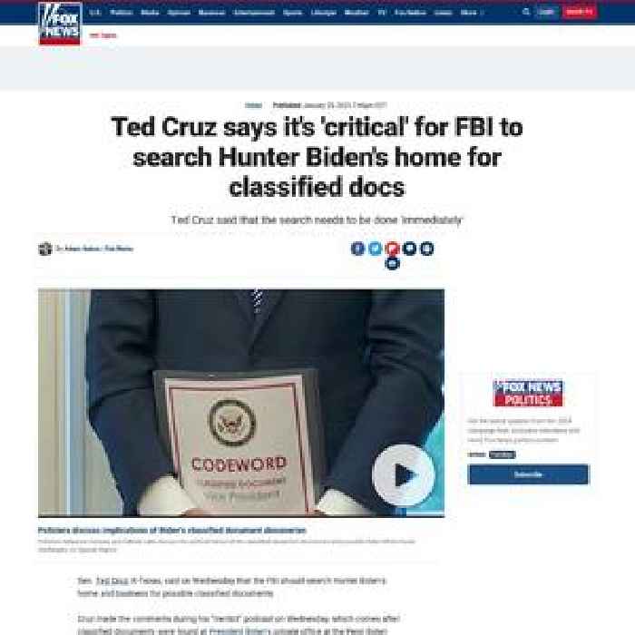 Ted Cruz says it's 'critical' for FBI to search Hunter Biden's home for classified docs