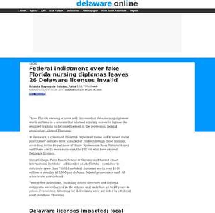 Federal indictment over issuing of fake Florida nursing diplomas names Delaware business