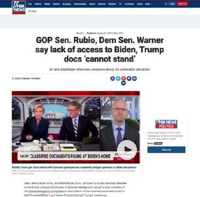 GOP Sen. Rubio, Dem Sen. Warner say lack of access to Biden, Trump docs ‘cannot stand’