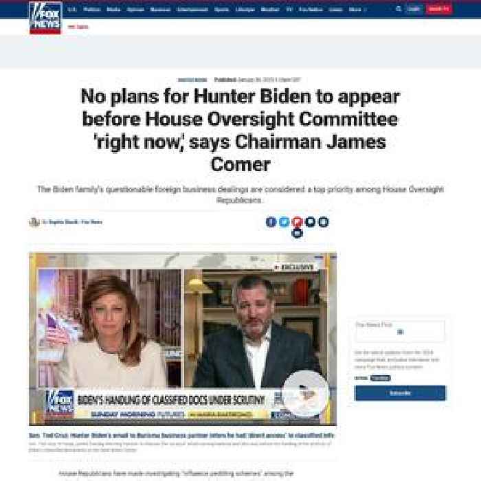 No plans for Hunter Biden to appear before House Oversight Committee 'right now,' says Chairman James Comer
