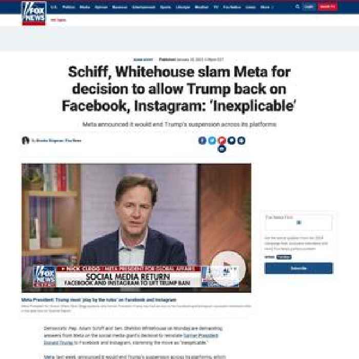 Schiff, Whitehouse slam Meta for decision to allow Trump back on Facebook, Instagram: ‘Inexplicable’