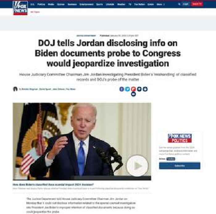 DOJ tells Jordan disclosing info on Biden documents probe to Congress would jeopardize investigation