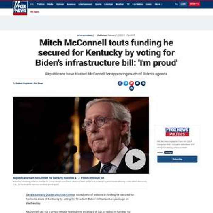 Mitch McConnell touts funding he secured for Kentucky by voting for Biden's infrastructure bill: 'I'm proud'
