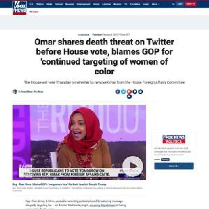 Omar shares death threat on Twitter before House vote, blames GOP for 'continued targeting of women of color