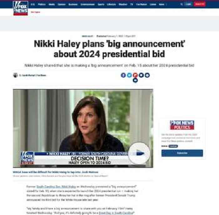 Nikki Haley plans 'big announcement' about 2024 presidential bid