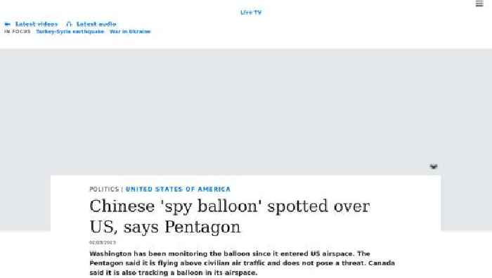 Chinese 'spy balloon' spotted over US, says Pentagon