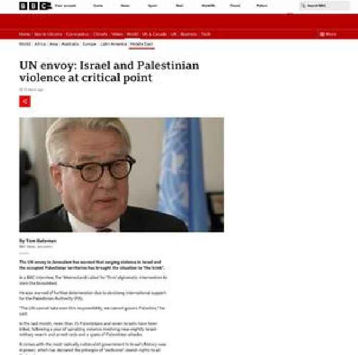 UN envoy: Israel and Palestinian violence at critical point