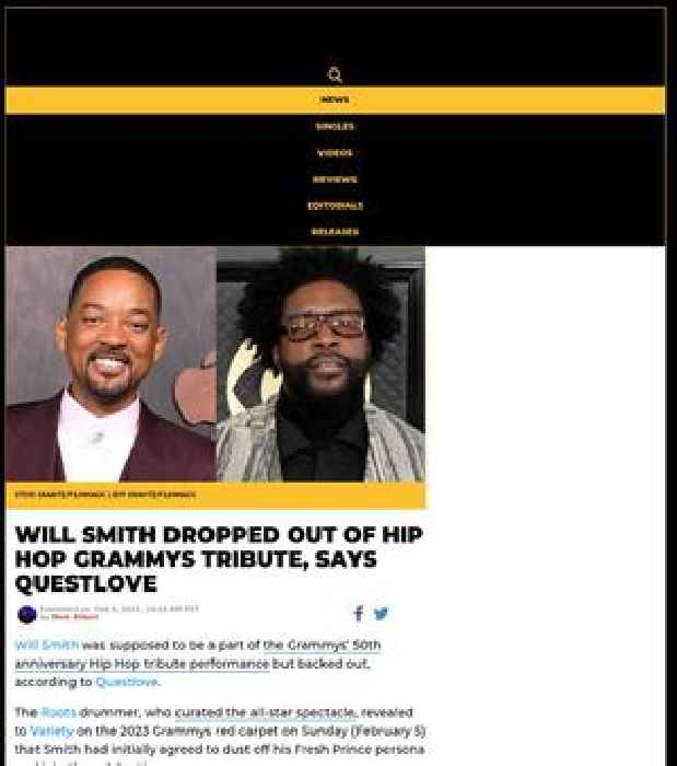 Will Smith Dropped Out Of Hip Hop Grammys Tribute, Says Questlove