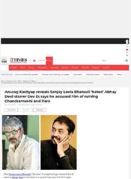 Anurag Kashyap reveals Bhansali 'hated' Dev D