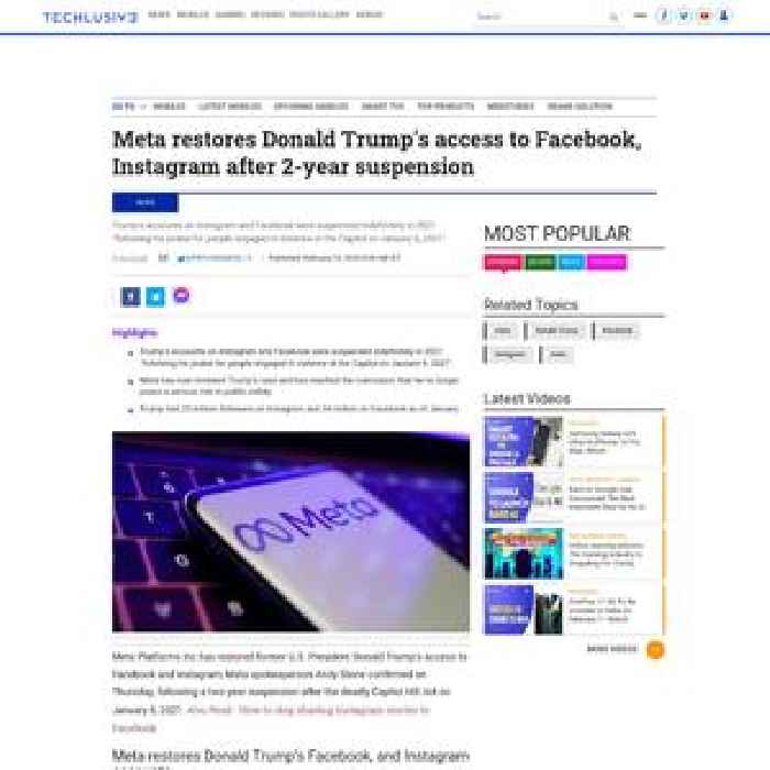 Meta restores Donald Trump’s access to Facebook, Instagram after 2-year suspension