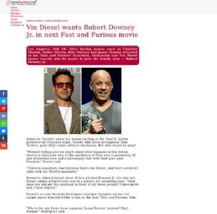 
Vin Diesel wants Robert Downey Jr. in next 'Fast and Furious' movie

