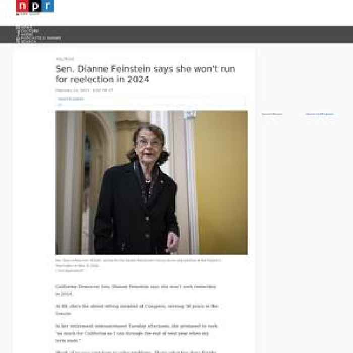 Sen. Dianne Feinstein says she won't run for reelection in 2024