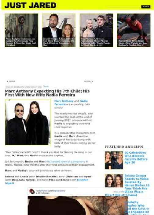 Marc Anthony Expecting His 7th Child; His First With New Wife Nadia Ferreira