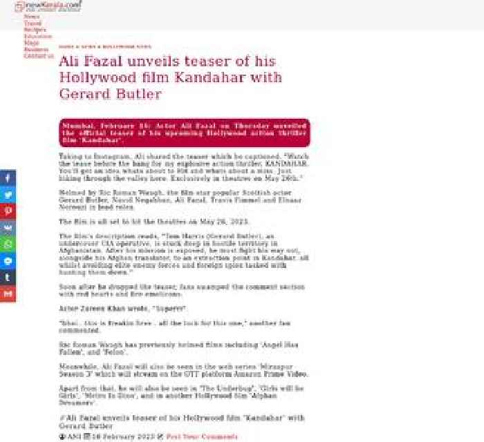 Ali Fazal unveils teaser of his Hollywood film 'Kandahar' with Gerard Butler