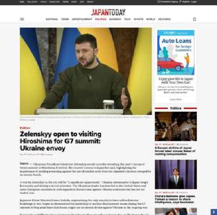 Zelenskyy open to visiting Hiroshima for G7 summit: Ukraine envoy
