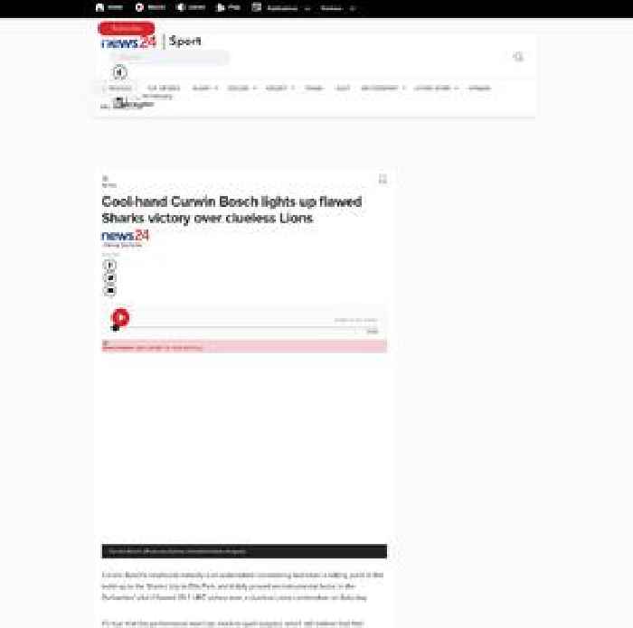 News24.com | Cool-hand Curwin Bosch lights up flawed Sharks victory over clueless Lions