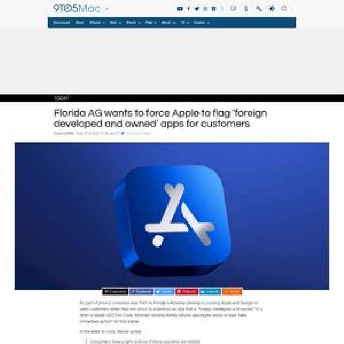 Florida AG wants to force Apple to flag ‘foreign developed and owned’ apps for customers