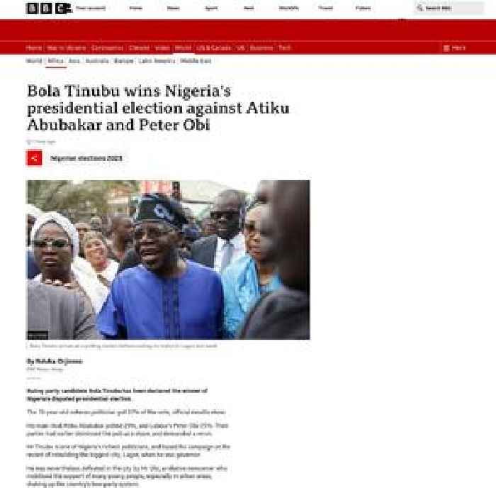 Bola Tinubu wins Nigeria's presidential election against Atiku Abubakar and Peter Obi