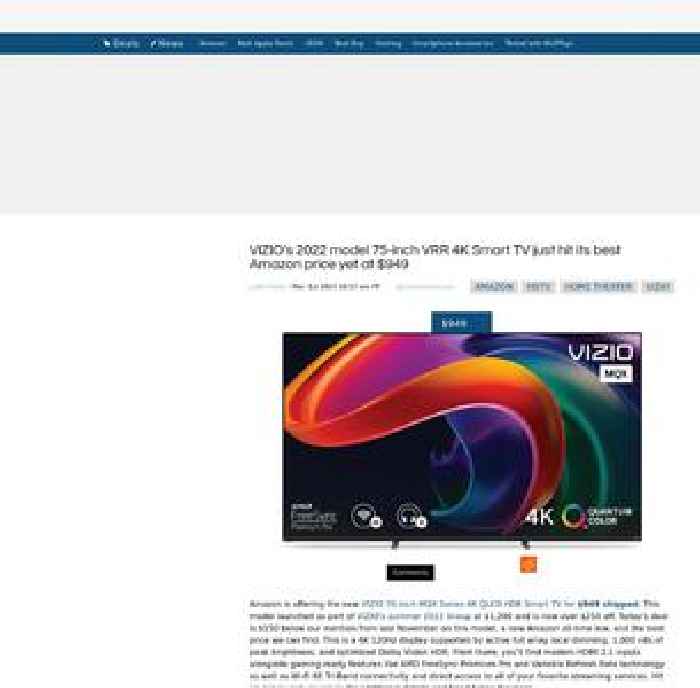 VIZIO’s 2022 model 75-inch VRR 4K Smart TV just hit its best Amazon price yet at $949