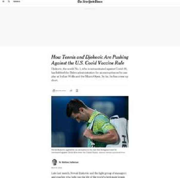 How Tennis and Djokovic Are Pushing Against the U.S. Covid Vaccine Rule