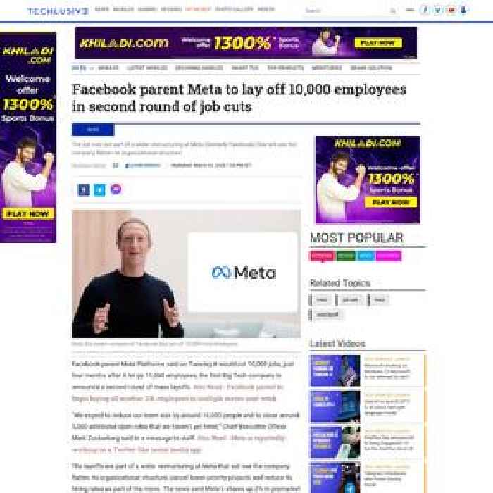 Facebook parent Meta to lay off 10,000 employees in second round of job cuts