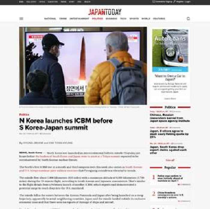 N Korea launches ICBM before S Korea-Japan summit