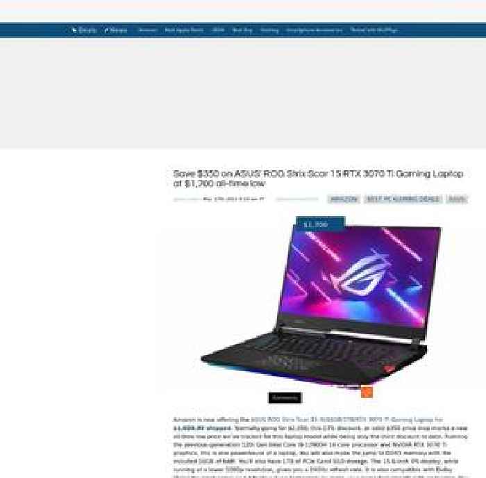 Save $350 on ASUS’ ROG Strix Scar 15 RTX 3070 Ti Gaming Laptop at $1,700 all-time low