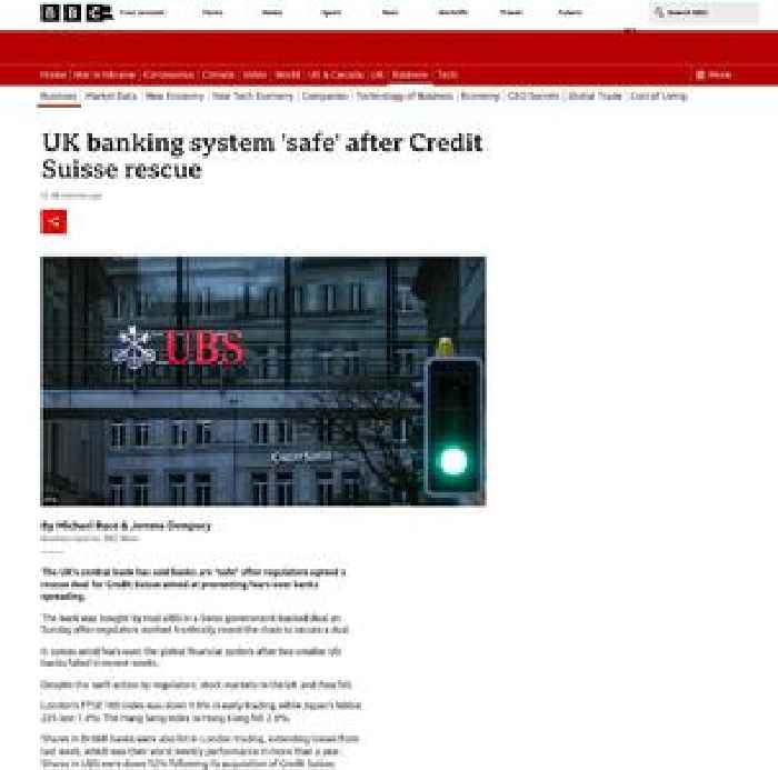 UBS agrees to rescue troubled bank Credit Suisse