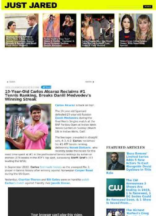 19-Year-Old Carlos Alcaraz Reclaims #1 Tennis Ranking, Breaks Daniil Medvedev's Winning Streak