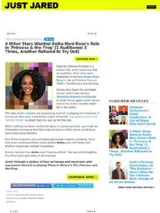 4 Other Stars Wanted Anika Noni Rose's Role in 'Princess & the Frog' (1 Auditioned 3 Times, Another Refused to Try Out)