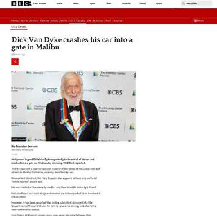 Dick Van Dyke crashes his car into a gate in Malibu