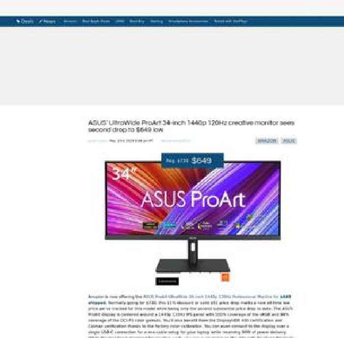 ASUS’ UltraWide ProArt 34-inch 1440p 120Hz creative monitor sees second drop to $649 low