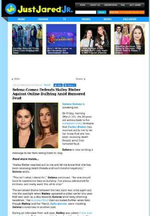 Selena Gomez Defends Hailey Bieber Against Online Bullying Amid Rumored Feud